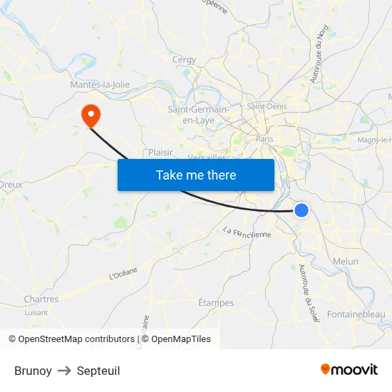 Brunoy to Septeuil map