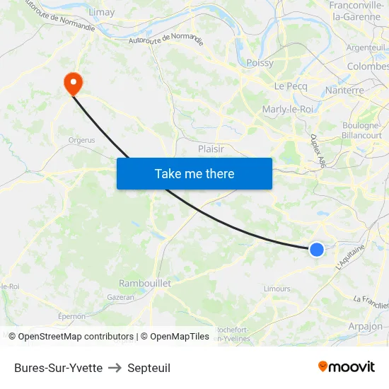 Bures-Sur-Yvette to Septeuil map