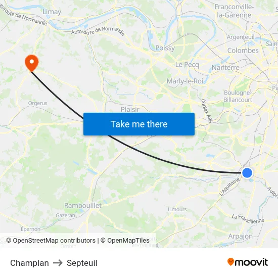Champlan to Septeuil map