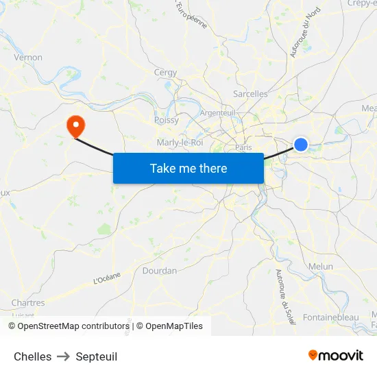 Chelles to Septeuil map