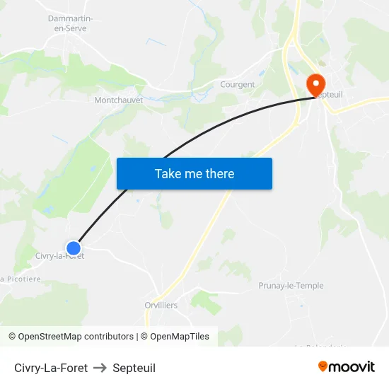 Civry-La-Foret to Septeuil map