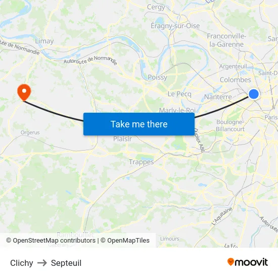 Clichy to Septeuil map