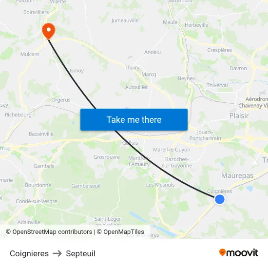 Coignieres to Septeuil map
