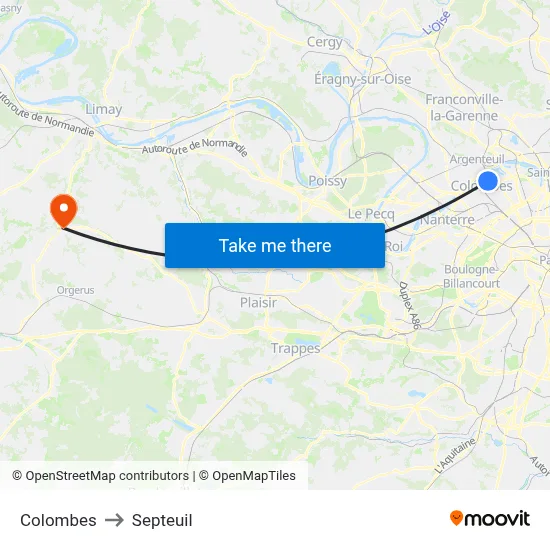 Colombes to Septeuil map