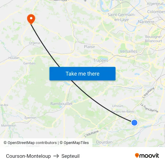 Courson-Monteloup to Septeuil map