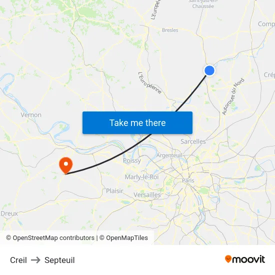 Creil to Septeuil map