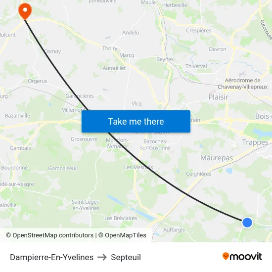 Dampierre-En-Yvelines to Septeuil map