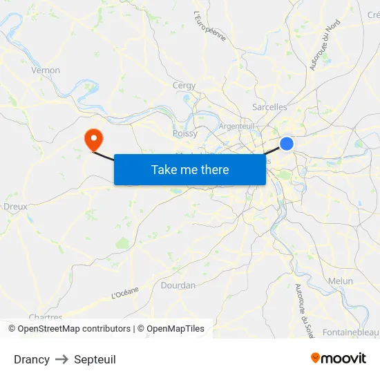 Drancy to Septeuil map