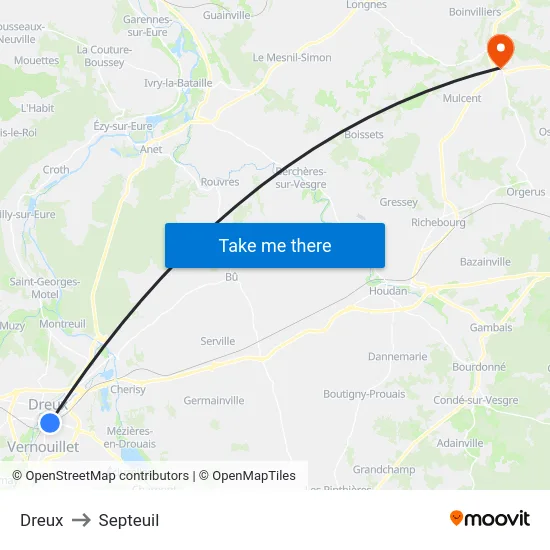 Dreux to Septeuil map