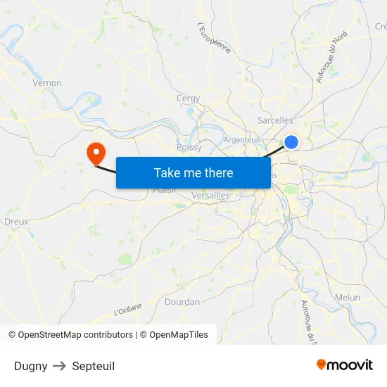 Dugny to Septeuil map