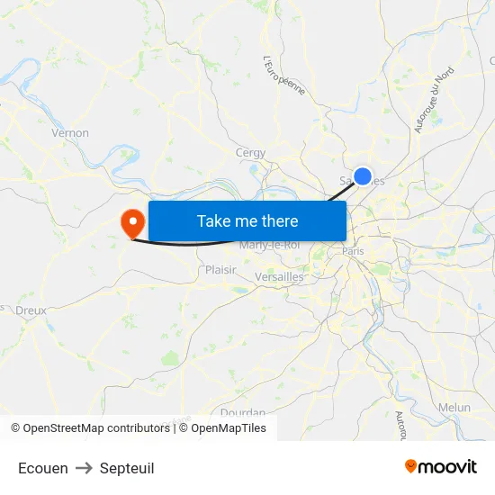 Ecouen to Septeuil map