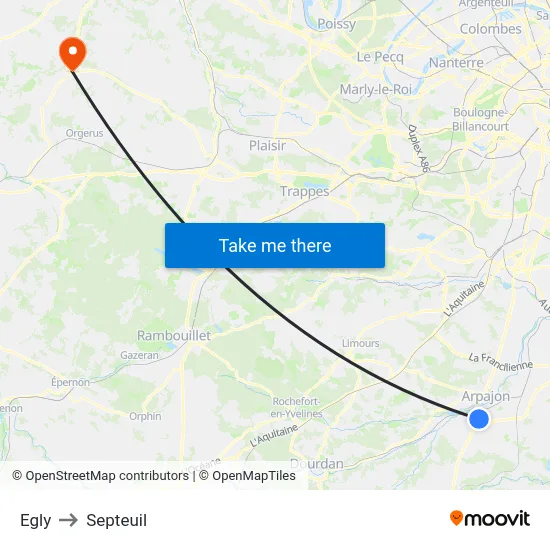 Egly to Septeuil map