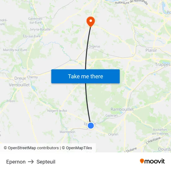 Epernon to Septeuil map