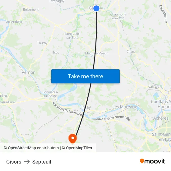 Gisors to Septeuil map