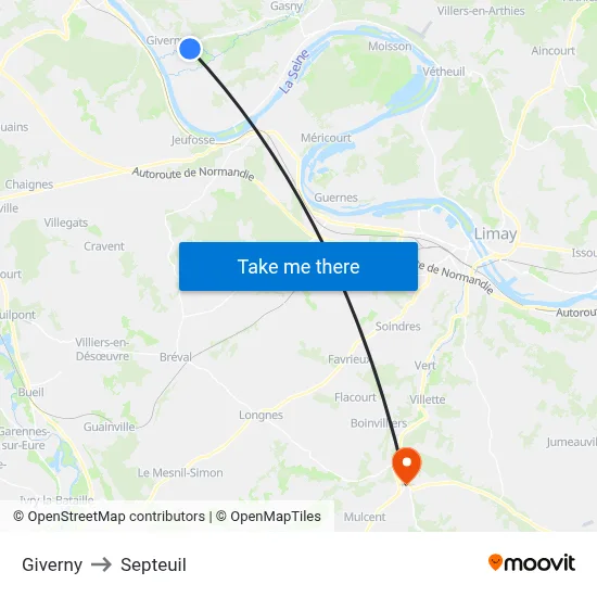 Giverny to Septeuil map