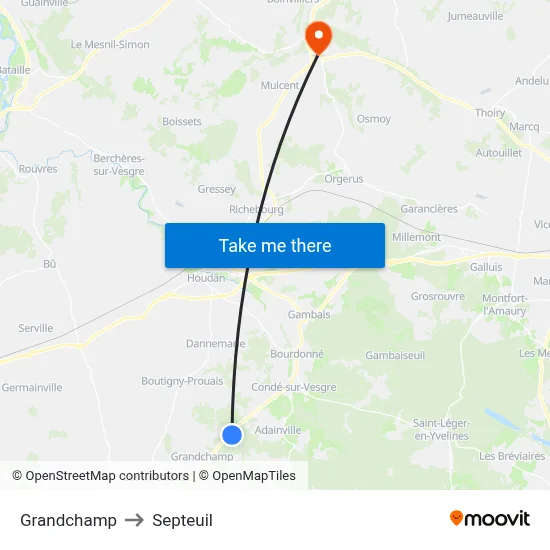 Grandchamp to Septeuil map