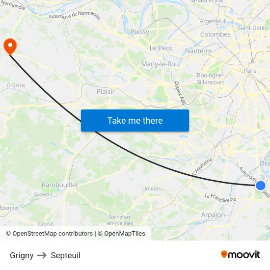 Grigny to Septeuil map