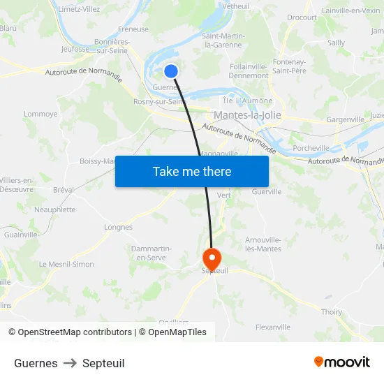 Guernes to Septeuil map