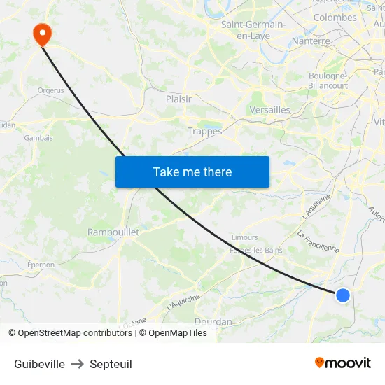 Guibeville to Septeuil map