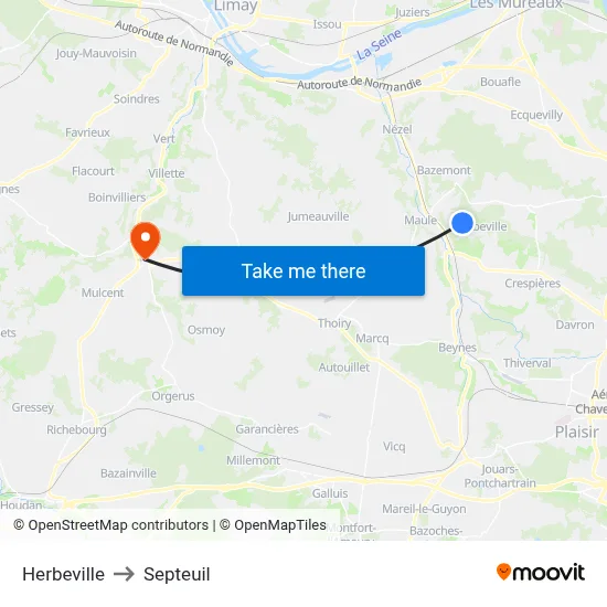 Herbeville to Septeuil map