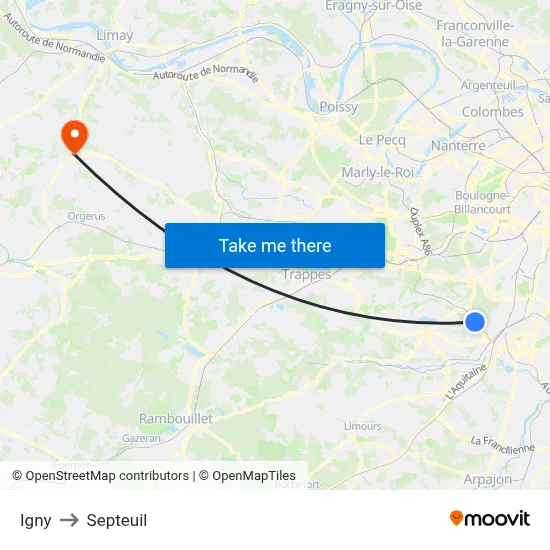 Igny to Septeuil map