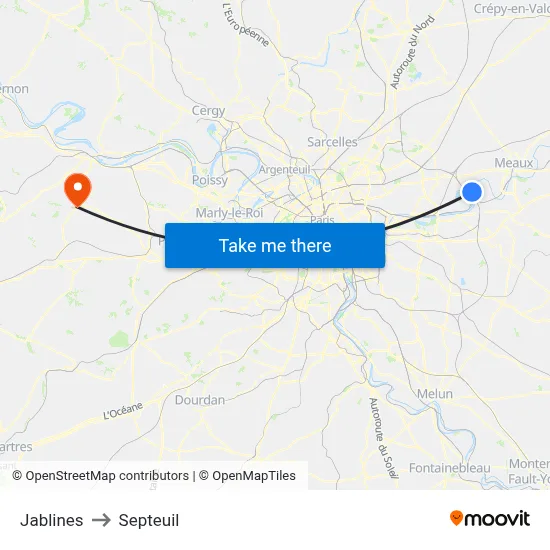 Jablines to Septeuil map