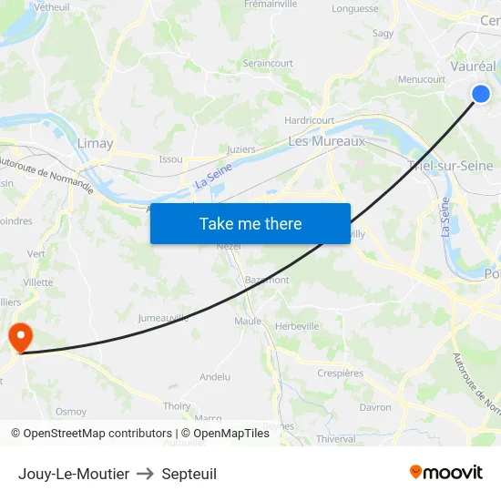 Jouy-Le-Moutier to Septeuil map