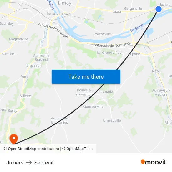 Juziers to Septeuil map