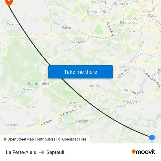 La Ferte-Alais to Septeuil map