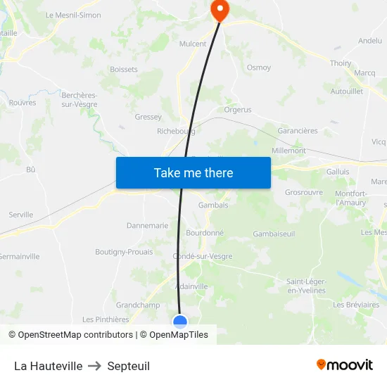 La Hauteville to Septeuil map