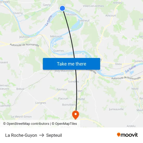 La Roche-Guyon to Septeuil map