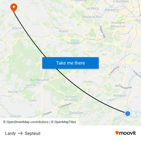 Lardy to Septeuil map