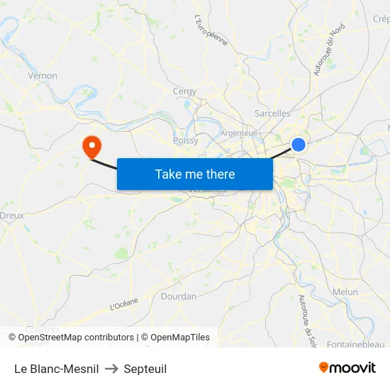 Le Blanc-Mesnil to Septeuil map