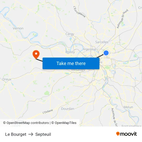 Le Bourget to Septeuil map