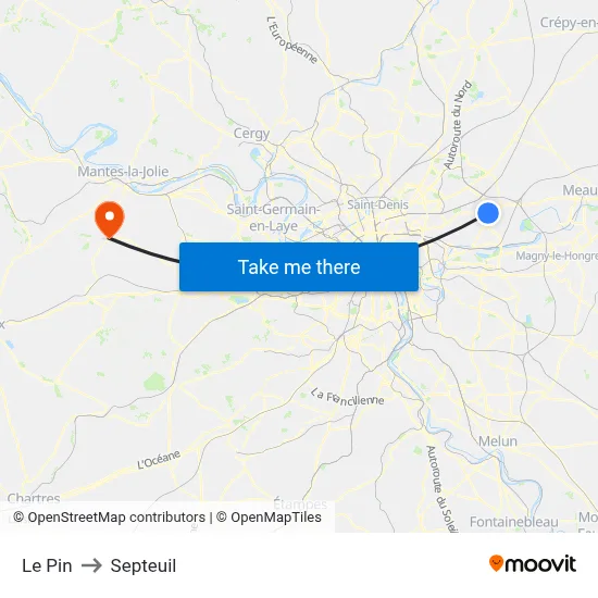 Le Pin to Septeuil map