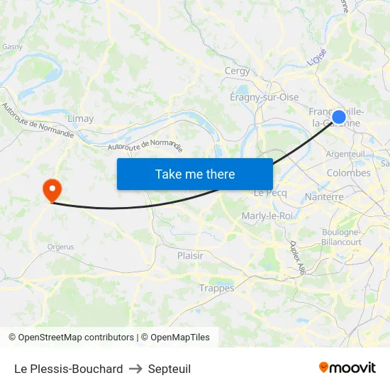 Le Plessis-Bouchard to Septeuil map