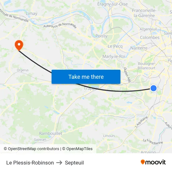Le Plessis-Robinson to Septeuil map