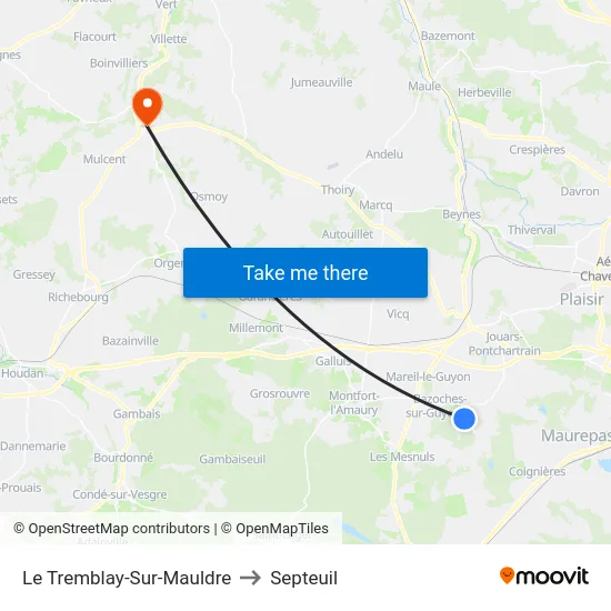 Le Tremblay-Sur-Mauldre to Septeuil map