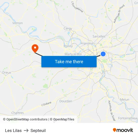 Les Lilas to Septeuil map