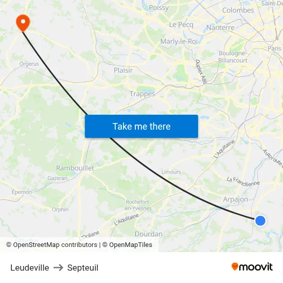 Leudeville to Septeuil map