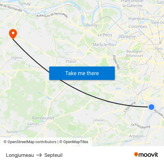 Longjumeau to Septeuil map