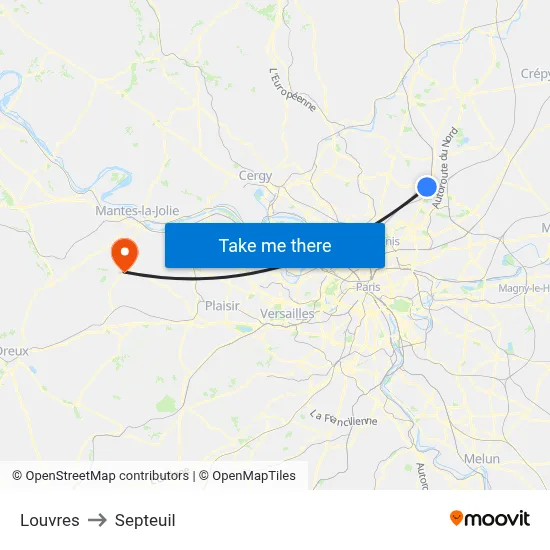 Louvres to Septeuil map