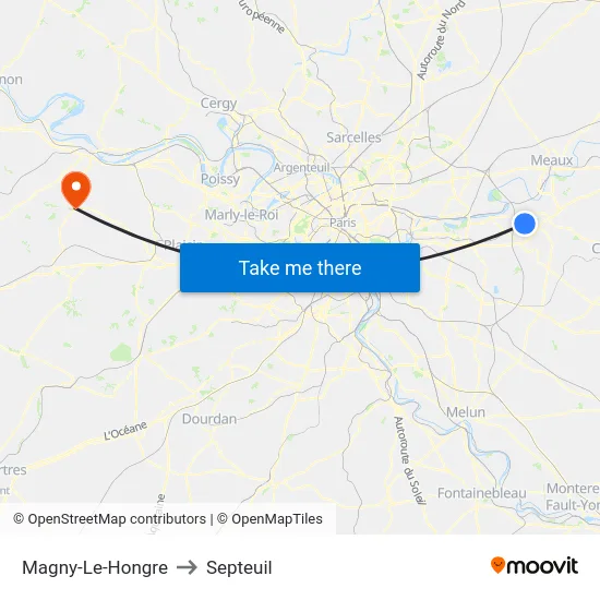Magny-Le-Hongre to Septeuil map