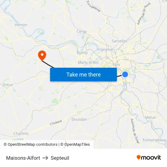 Maisons-Alfort to Septeuil map