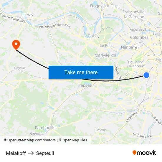 Malakoff to Septeuil map