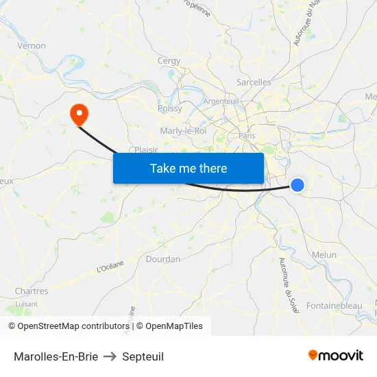 Marolles-En-Brie to Septeuil map