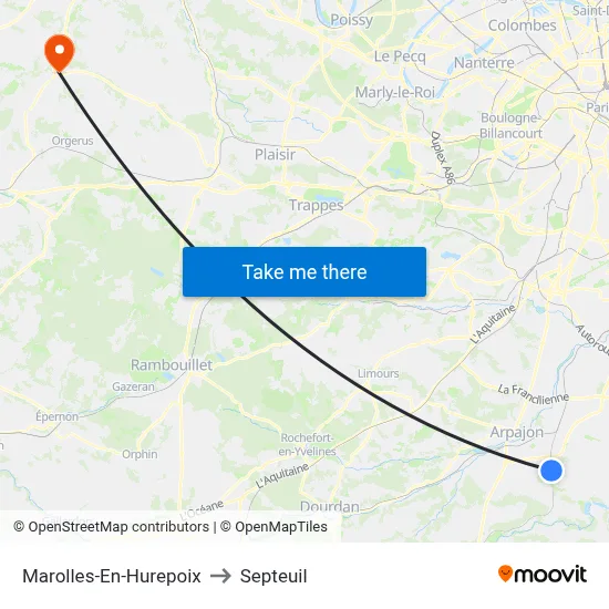 Marolles-En-Hurepoix to Septeuil map