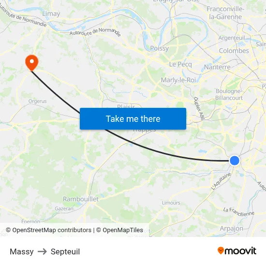 Massy to Septeuil map