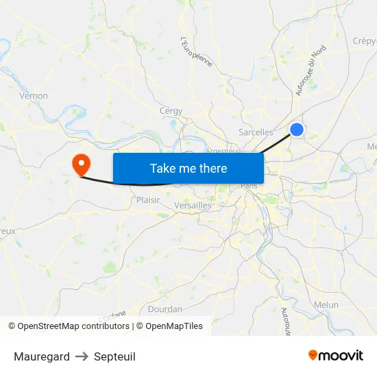 Mauregard to Septeuil map