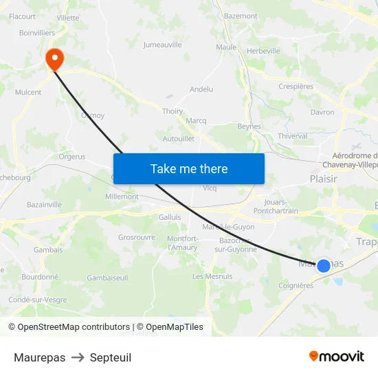 Maurepas to Septeuil map
